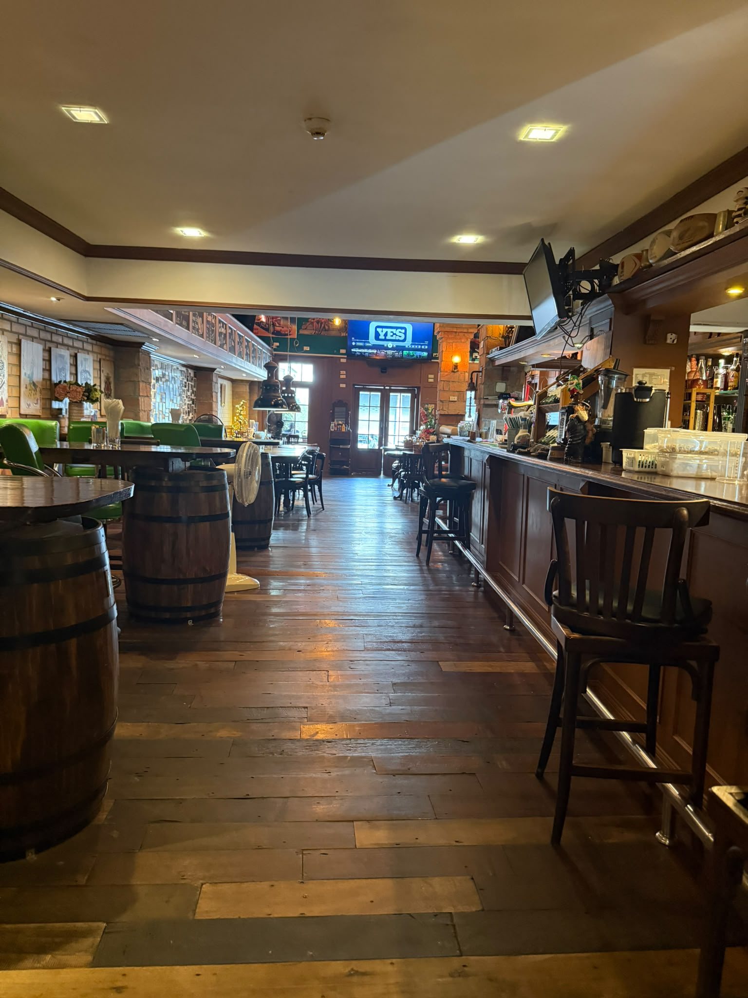 Bar and wooden floor at The Irish Clock
